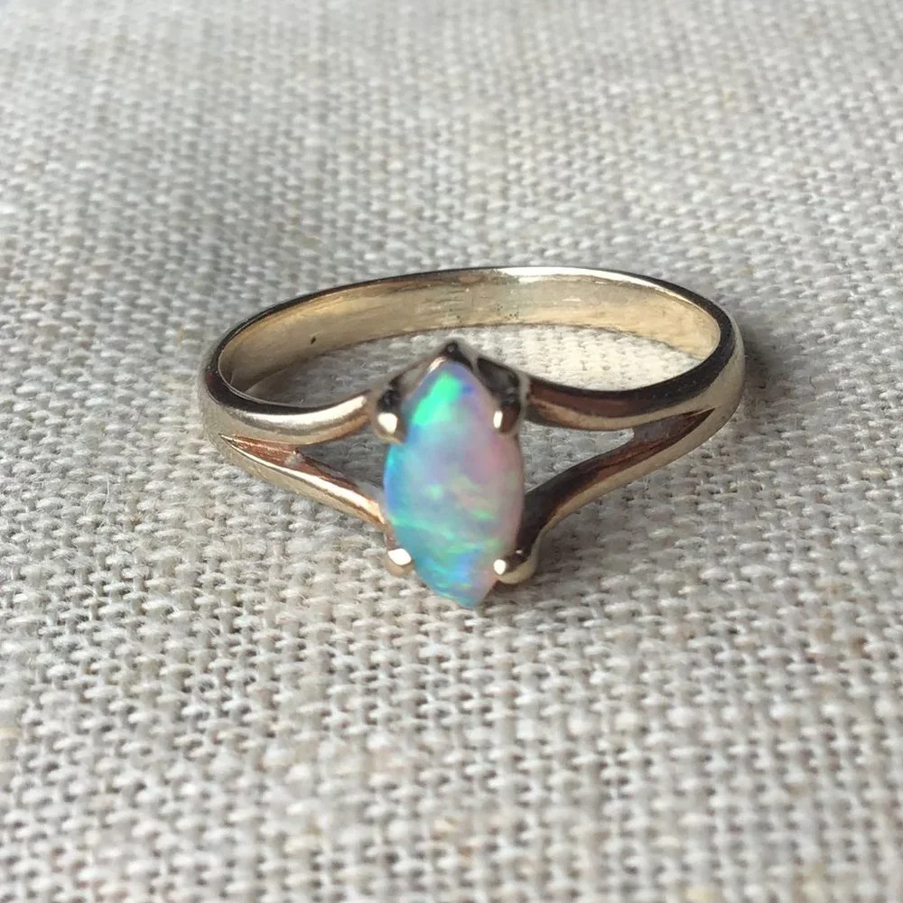 10K Gold & Natural Opal Vintage Ring - KSK - Picture 4 of 16
